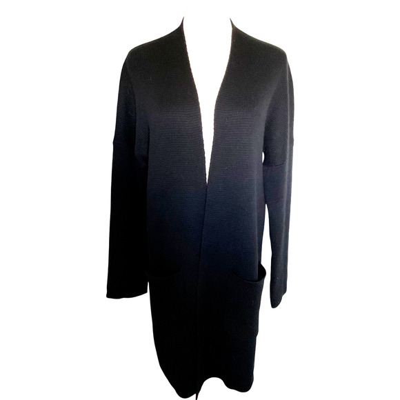 J. Crew Women's Medium Black Cardigan Sweater Knit Pockets Long Knit Winter - Picture 2 of 9